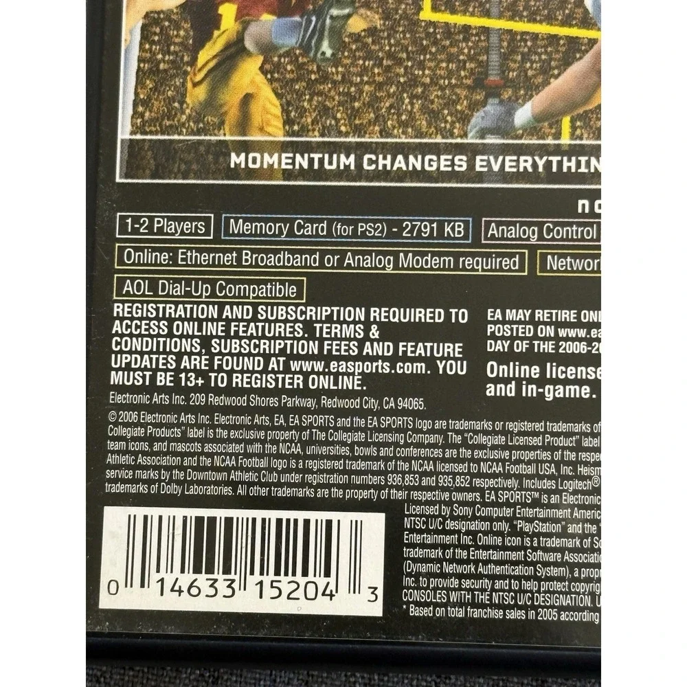 NCAA Football 07 (Sony PlayStation 2, 2006). Untested w/pamphlet‎ Estate
